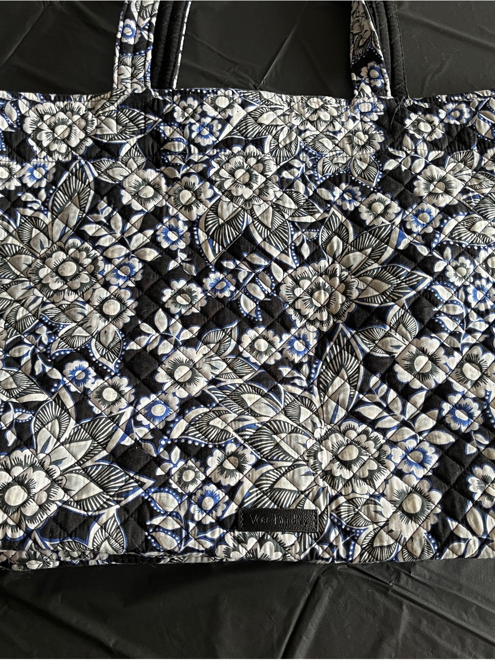 Vera Bradley Quilted Snow Lotus Grand Tote Black, White & Blue